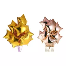 10 Balão Estrela Metalizada Dourada + 10 Estrela Rose Gold 