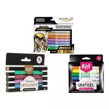 Kit Plumones Metálicos Crayola + Kiut Metálicos + Grafigel