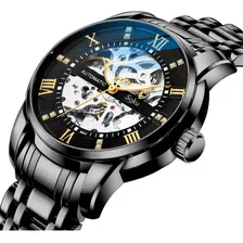 Soku Cx Reloj Mecanico Automático Acero Inoxidable Ajustable Bisel Negro Fondo Negro/plata