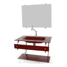 Gabinete Vidro Banheiro Cuba Acoplada 50cm Inox Vermelho