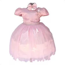 Vestido Infantil Princesa Aurora Rosa E Tiara Luxo