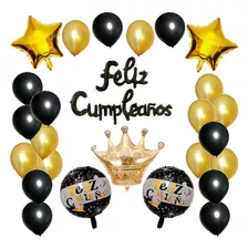 Globos Decorativos Fiesta De Cumpleaños Kit Oro Negro Hombre