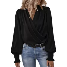 Blusa Para Dama De Moda Cuello V Casual Elegante Manga Larga