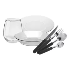 Set Vajilla Vidrio X28p Vasos Cubiertos Platos 4 Personas 