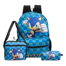 Mochila Escolar Sonic Aros Costa Kit Lancheira+estojo