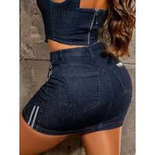 Minissaia Jeans Com Listras Laterais Ref 62802