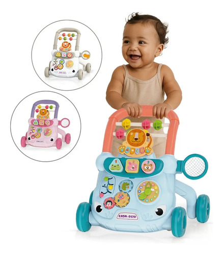 Andador Infantil Empurrador Atividade Musical Bebê Didático Cor Azul