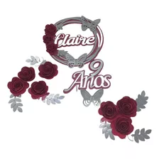 Topo De Bolo Flores Pétalas Pink Com Prata Personalizado