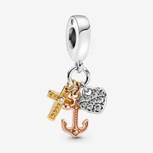 Charm Pandora Tres Tonos Cruz Corazon Y Ancla Original