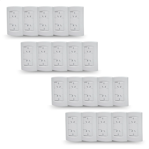 Pack X20 Llave De Luz Armada Toma Doble Sin Puente Blanco Corriente Nominal 10 A Voltaje Nominal 220v