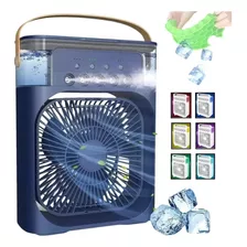 Mini Climatizador Ar Ventilador Umidificador Água Gelo Led Cor Da Estrutura Azul Cor Das Pás Branco Diâmetro 25 Cm Frequência 60 Hz Material Das Pás Plástico Quantidade De Pás 3 110v/220v