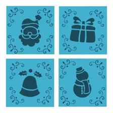 Kit 4 Mini Stencils Natal 1 Bolo Doce Decoração Bluestar