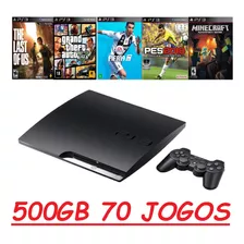 Playstation 3 Ps3 500gb 70 Jogos - Gta The Last Of Us Fifa - Pes