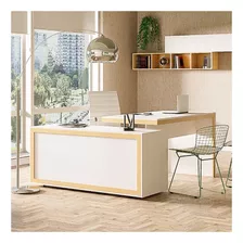 Escritorio Ciudad Muebles De Trabajo L Gerencial Con Archivero Superpuesto Melamina, Pvc De 146cm X 78cm X 70cm X 172cm Blanco Y Haya 