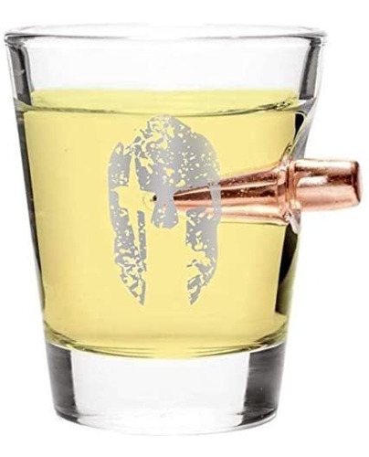 Vaso De Whisky De Vidrio Soplado Con Una Bala .308 Real