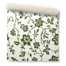 Papel Vinilizado Flores Verdes F/ Blanco Amarie Muresco 30/3