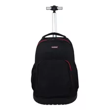 Mochila Con Ruedas Islandia Negro Con Cierre Rojo Diseño De La Tela Liso