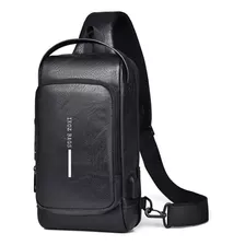 Bolsa Mochila Tiracolo Couro Transversal Bag Antifurto Usb 