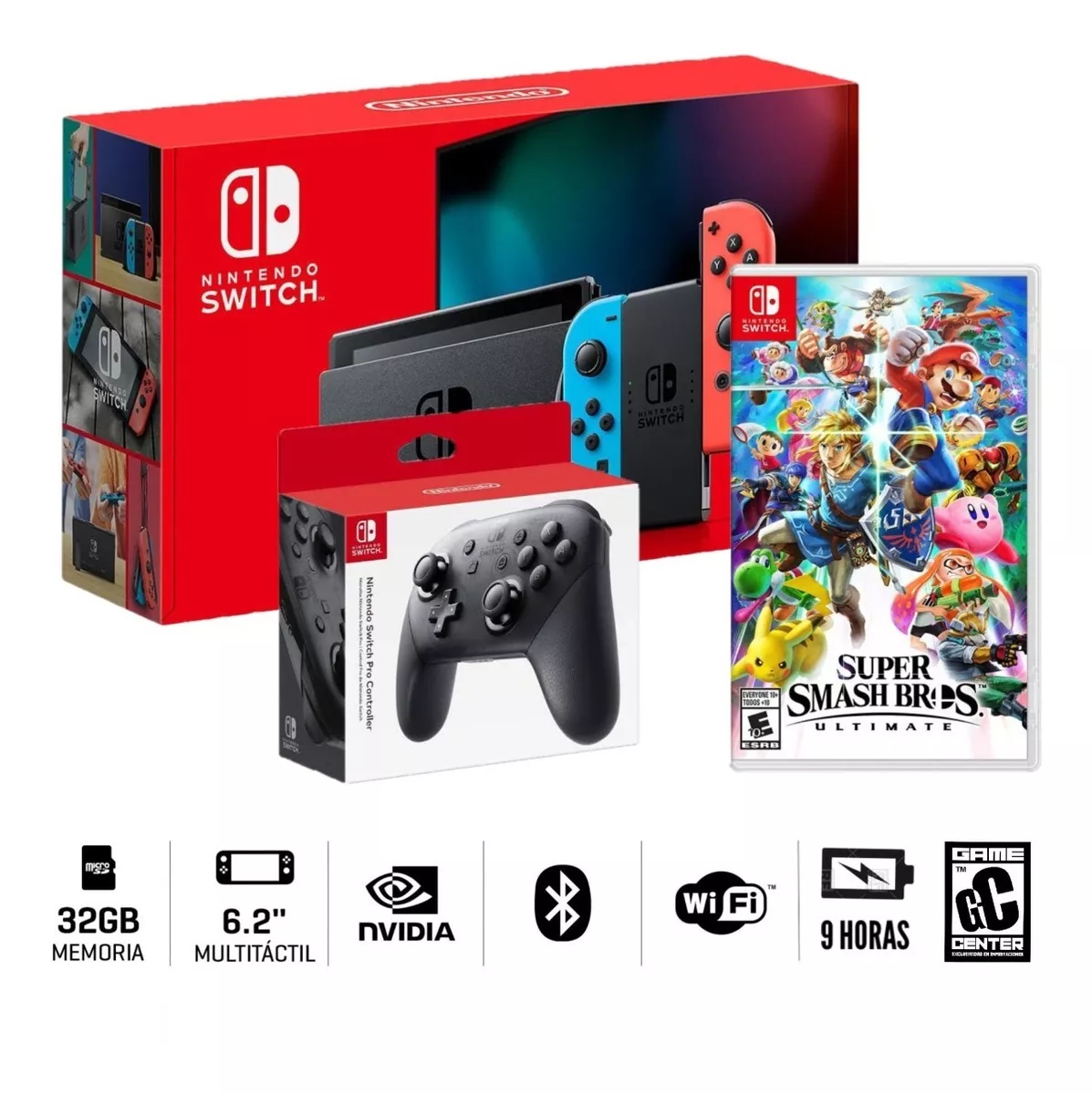 Consola Nintendo Switch 2019 + Super Smash Bros + Mando Pro