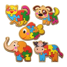 Quebra-cabeças Infantil Animais Em Madeira Kit 5u