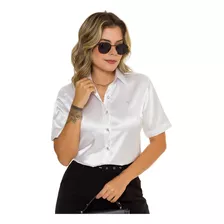 Camisas Em Cetim Femininas Manga Curta C/ Elastano Top