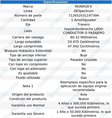 Amortiguador Oespectrum Gas Izq/der Tras Phoenix 77-79 Foto 3