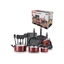 Batería De Cocina T-fal Culinaire Roja Con 16 Piezas