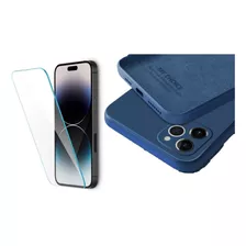 Pack Para iPhone 14 Pro Max Funda Silicon + Vidrio Templado 