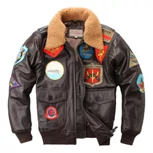 K 2022 Chaqueta De Cuero Top Gun Pilot Marrón Oscuro Hombre