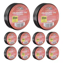 Kit 10 Fita Isolante 18mm X 20m Preta Force Line Cor Preto