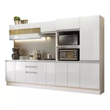 Armário De Cozinha Completa 100% Mdf 300cm Madesa Smart Bb02 Cor Branco