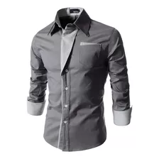 Camisa Elástica Rayas Diagonale Slim-fit Contraste Moda Ropa