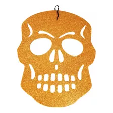 Enfeite De Helloween Painel Crânio C Glitter 60 Cm - Dourado