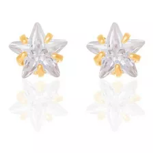  Brinco Estrela Em Zirconia 3x3mm Ouro 18k