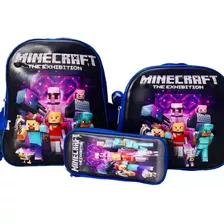 Kit Morral Maleta Escolar Minecraft Mediano + Lonchera + Car