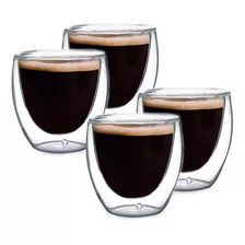 Jogo 4 Copos Café Expresso Parede Dupla 80ml Mimo Style Cor Transparente