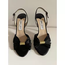 Zapato De Noche De Mujer En Raso Negro Marca Jimmy Choo