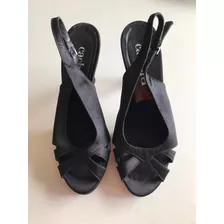 Sandalias Negras Taco Alto T38 Importadas Cacharel France