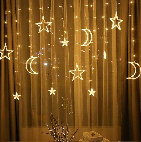 Luces De Navidad Lunas Y Estrellas Decorativo Color Cálido 