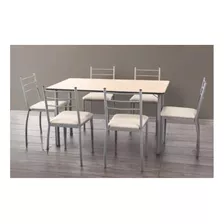 Juego De Comedor Reforzado Mesa Mdf 140cm + 6 Sillas Beige