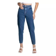 Calça Jeans Feminina Sawary Mom Bolsos Azul