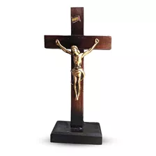 Crucifixo Barroco Cruz De Madeira Mesa Com Pedestal 17cm