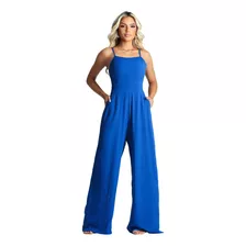 Macacão Pantalona Feminino Sofisticado Elegante Com Lastex