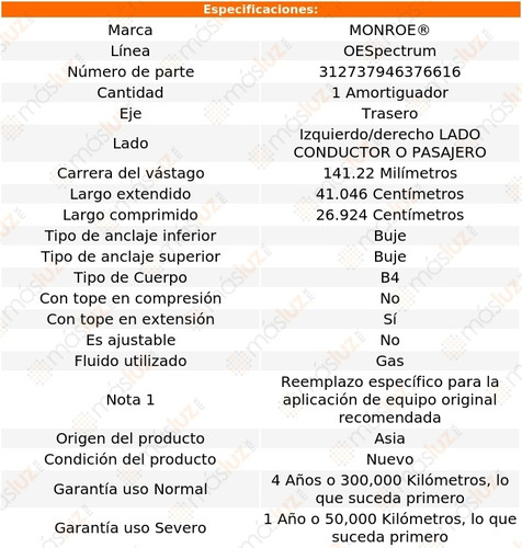 1) Amortiguador Oespectrum Izq/der Tras Ion L4 2.4l 06/07 Foto 3