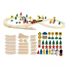 Pista De Tren De Madera Juego 48 Piezas