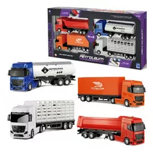 Kit Com 4 Caminhão Roma Petroleum Series Roda Livre Cor Azul, Laranja, Vermelho, Branco