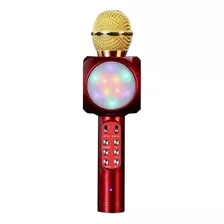 Microfone Caixa De Som Led Spaker Karaokê Bluetooth Cor Vermelho