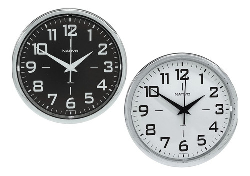 Relógio De Parede Redondo Metalizado Cromo Cozinha Sala 23cm