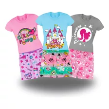 Kit 6 Peças Roupa Infantil Menina 3 Camisas +3 Shorts Lindos