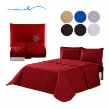 Kit Cobre Leito Colcha Cama Queen E Lençol Queen 03 Peças